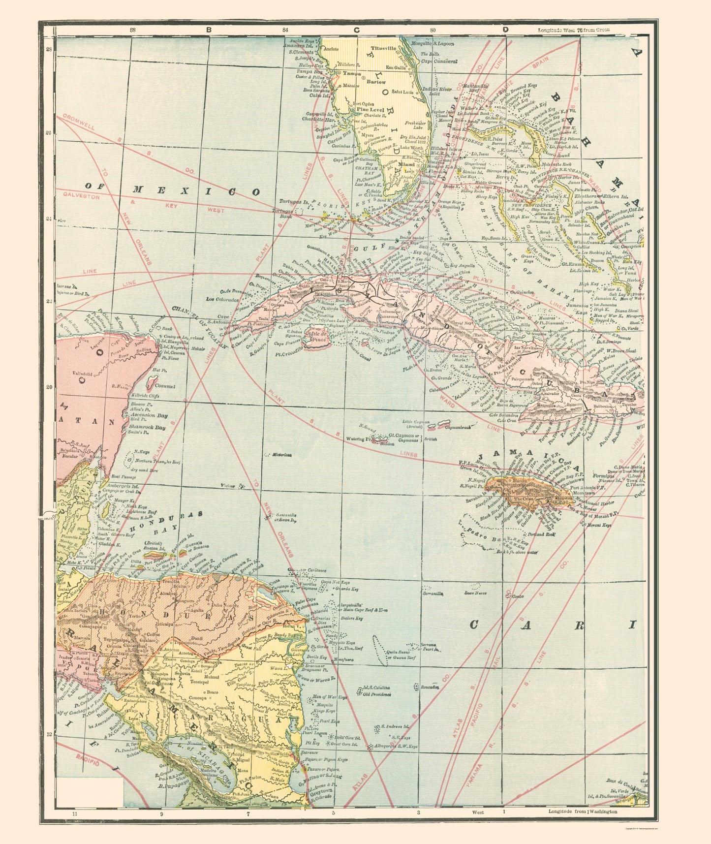 Historic Map - West Indies - Cram 1898 - 23 x 27.30 - Vintage Wall Art