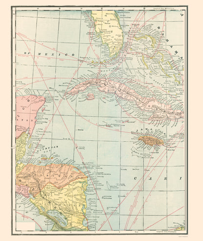 Historic Map - West Indies - Cram 1898 - 23 x 27.30 - Vintage Wall Art