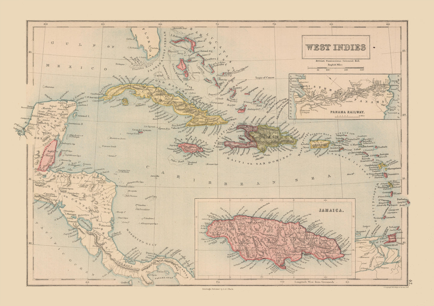 Historic Map - West Indies - Black 1867 - 32.59 x 23 - Vintage Wall Art