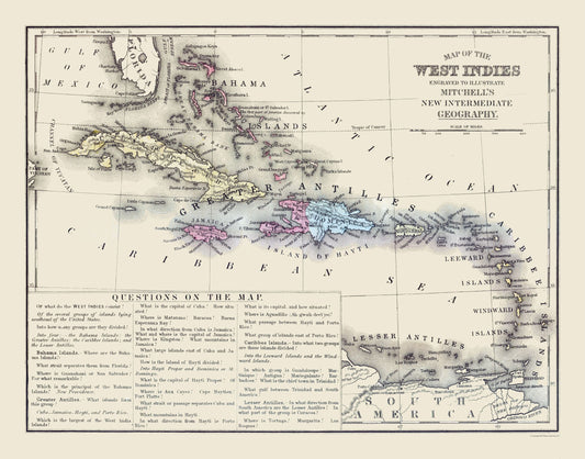 Historic Map - West Indies - Mitchell 1877 - 29.31 x 23 - Vintage Wall Art