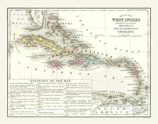 Historic Map - West Indies - Mitchell 1869 - 29.36 x 23 - Vintage Wall Art