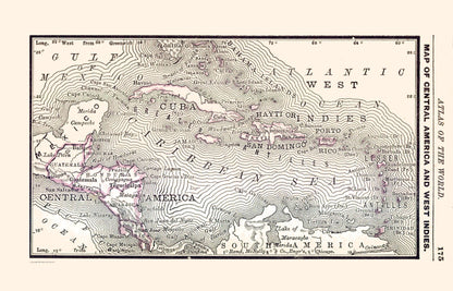 Historic Map - West Indies Central America - Alden 1886 - 35.89 x 23 - Vintage Wall Art