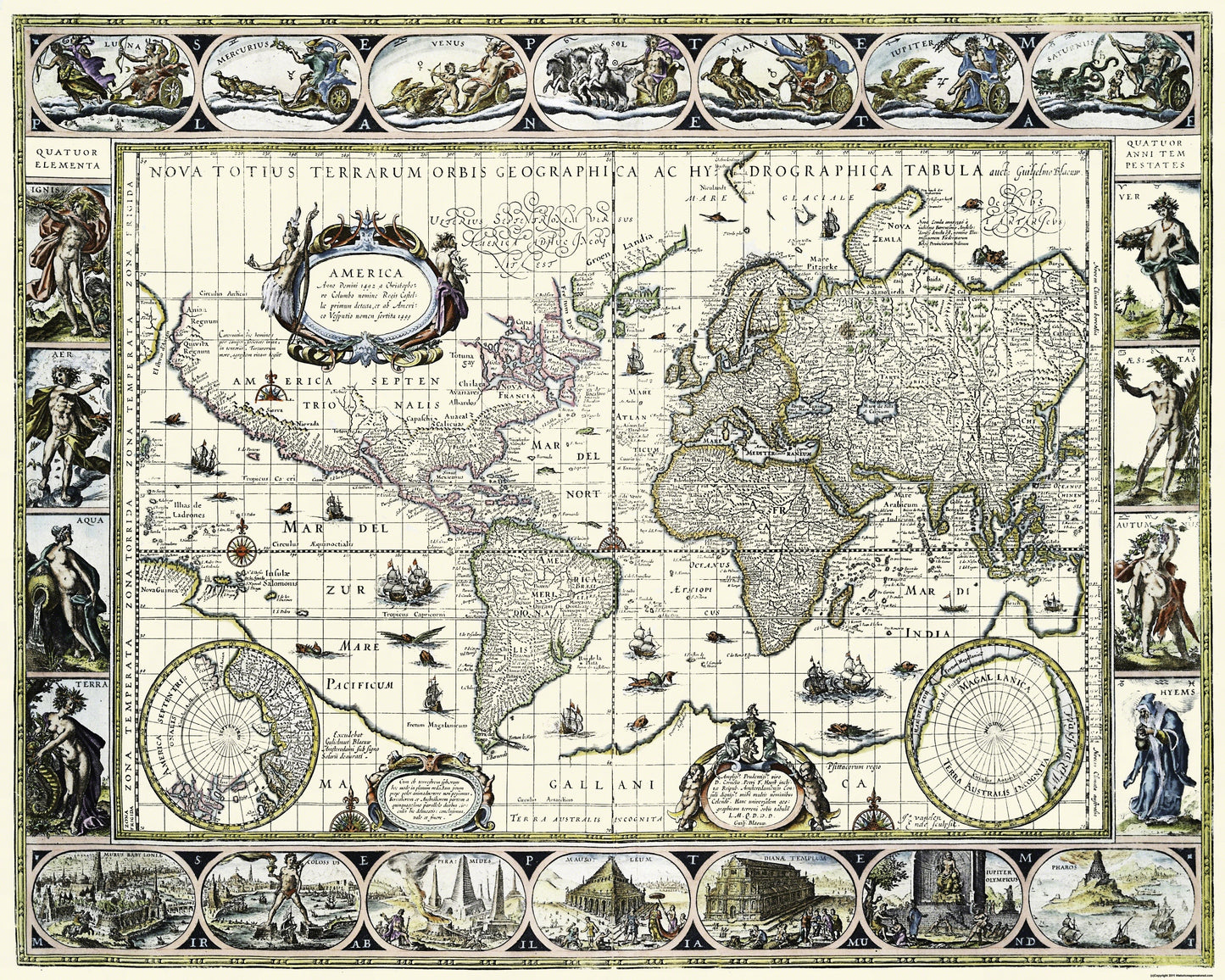 Historic Map - World - 1635 - 23 x 28.75 - Vintage Wall Art