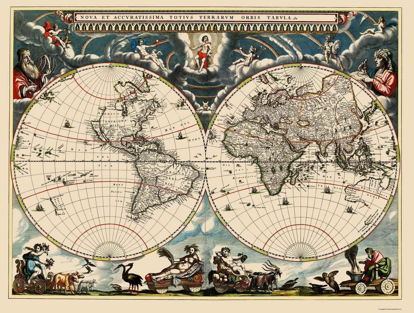 Historic Map - World - Blaeu 1662 - 23 x 30.41 - Vintage Wall Art