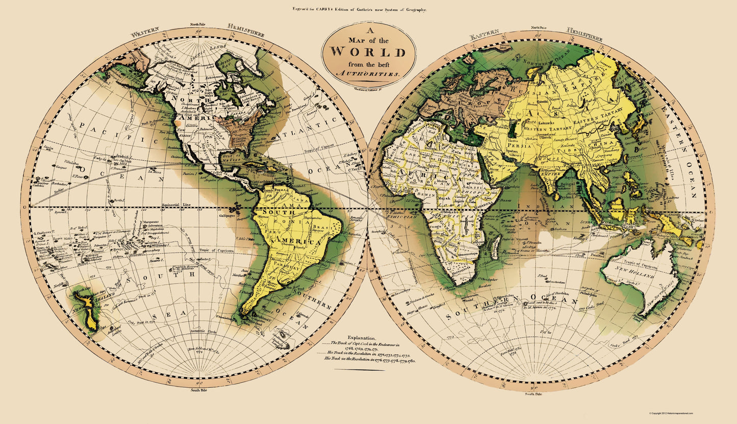 Historic Map - World - Carey 1795 - 23 x 39.99 - Vintage Wall Art