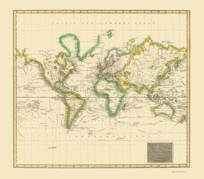 Historic Map - World Hydrographical Chart - Thomson 1814 - 23 x 26.27 - Vintage Wall Art