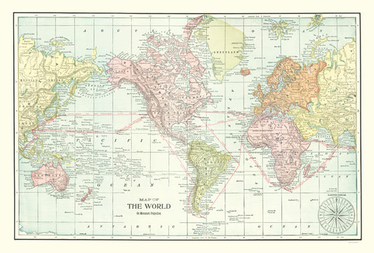 Historic Map - World - Cram 1898 - 23 x 33.94 - Vintage Wall Art