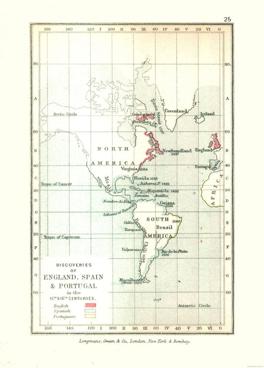 Historic Map - England Spain Portugal Discoveries - Gardiner 1902 - 23 x 32.06 - Vintage Wall Art