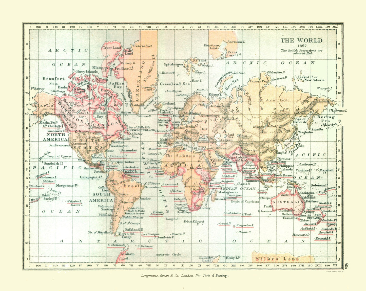 Historic Map - World 1897 - Gardiner 1902 - 28.88 x 23 - Vintage Wall Art