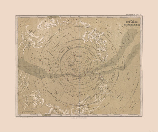 Historic Map - Southern Sky - Stieler 1885 - 27.55 x 23 - Vintage Wall Art