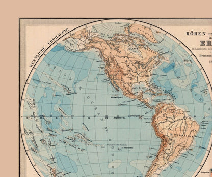 Historic Map - Hemispheres of Earth - Stieler 1885 - 27.45 x 23 - Vintage Wall Art