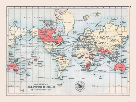 Historic Map - World Commercial Routes - Bartholomew 1892 - 30.47 x 23 - Vintage Wall Art