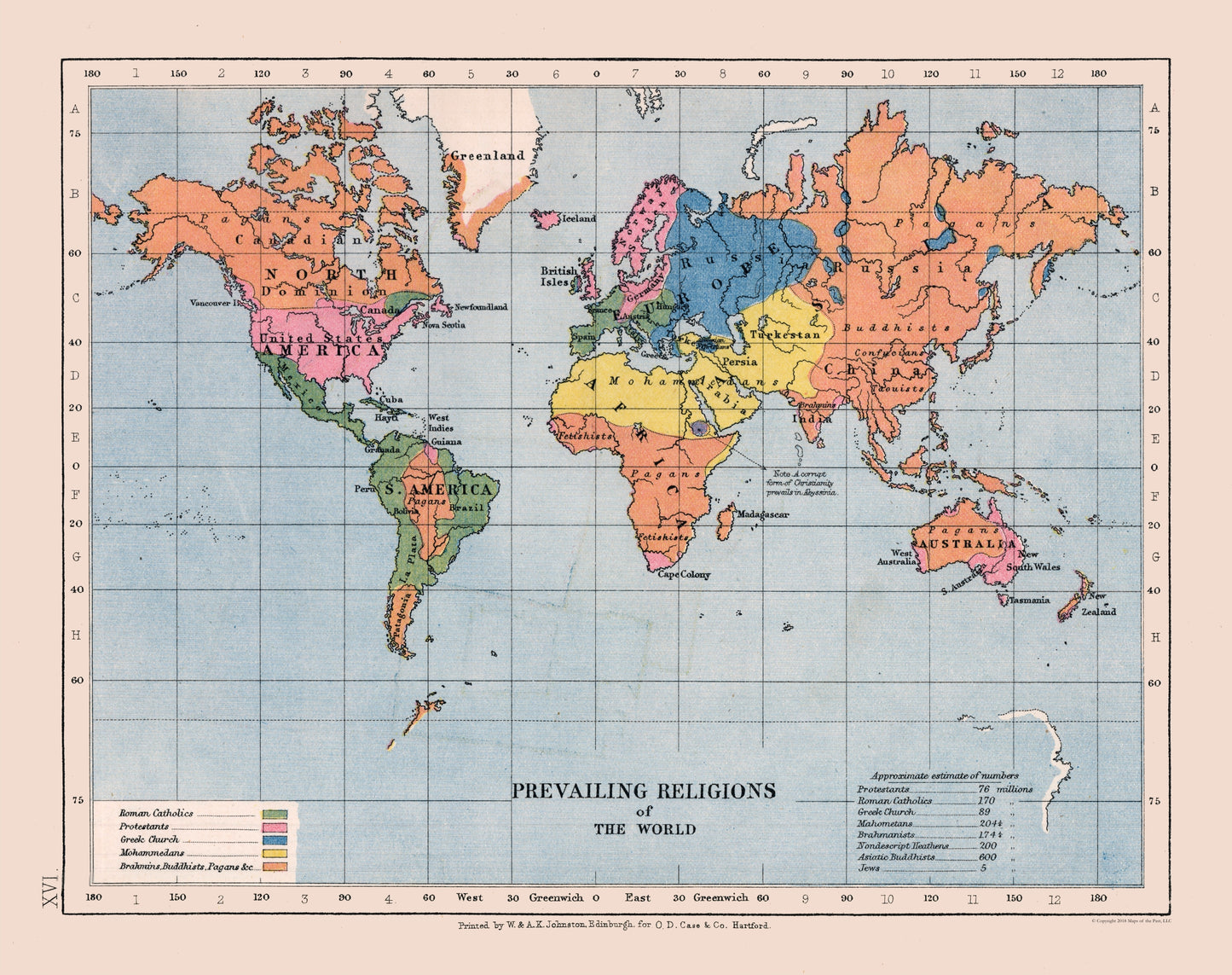 Historic Map - World Religions - Case 1878 - 29.07 x 23 - Vintage Wall Art