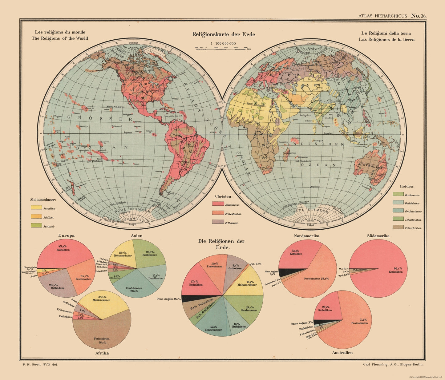 Historic Map - World Religious - Streit 1913 - 26.88 x 23 - Vintage Wall Art