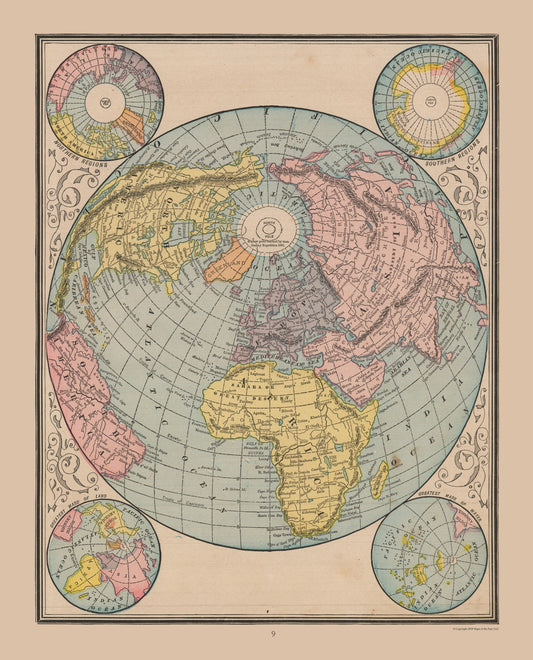 Historic Map - North South Pole World - Cram 1888 - 23 x 28.46 - Vintage Wall Art