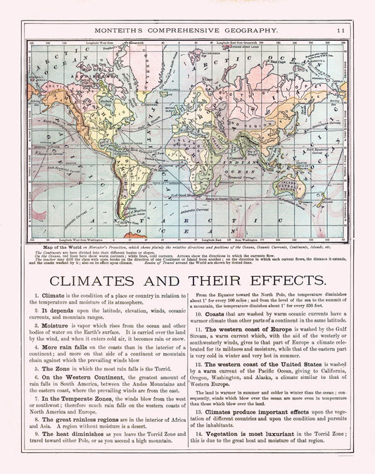 Historic Map - World - Monteith 1882 - 23 x 29.05 - Vintage Wall Art