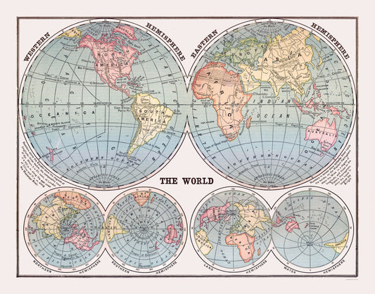 Historic Map - Western Eastern Hemispheres - Monteith 1882 - 29.34 x 23 - Vintage Wall Art