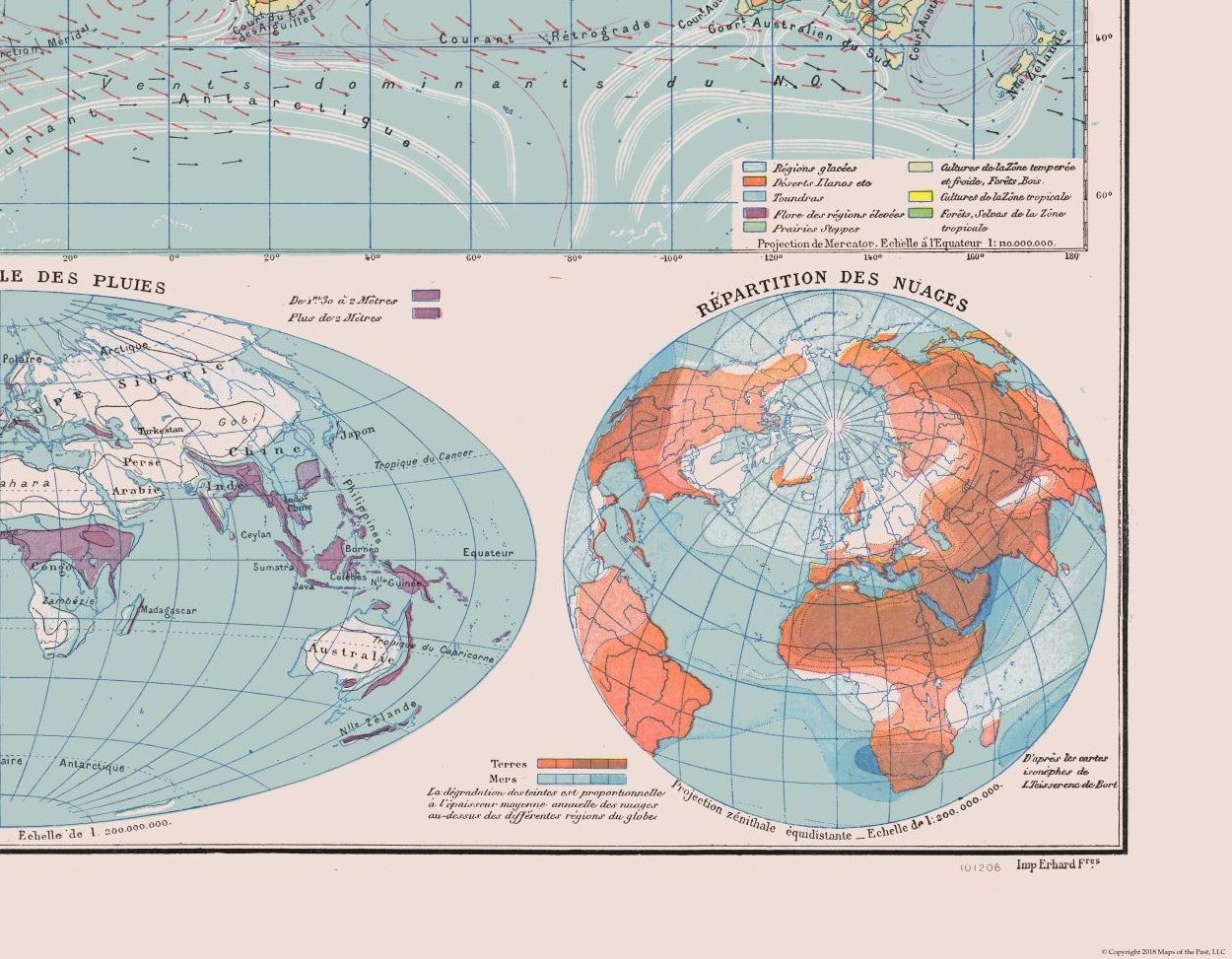 Historic Map - Physical Planisphere - Schrader 1908 - 29.54 x 23 - Vintage Wall Art