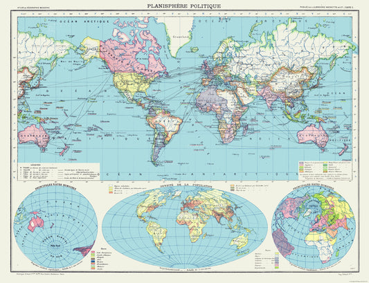 Historic Map - Political Planisphere - Schrader 1908 - 29.97 x 23 - Vintage Wall Art