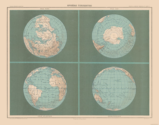 Historic Map - Terrestrial Sphere - Schrader 1908 - 29.28 x 23 - Vintage Wall Art