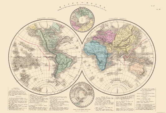 Historic Map - World - Drioux 1882 - 33.68 x 23 - Vintage Wall Art