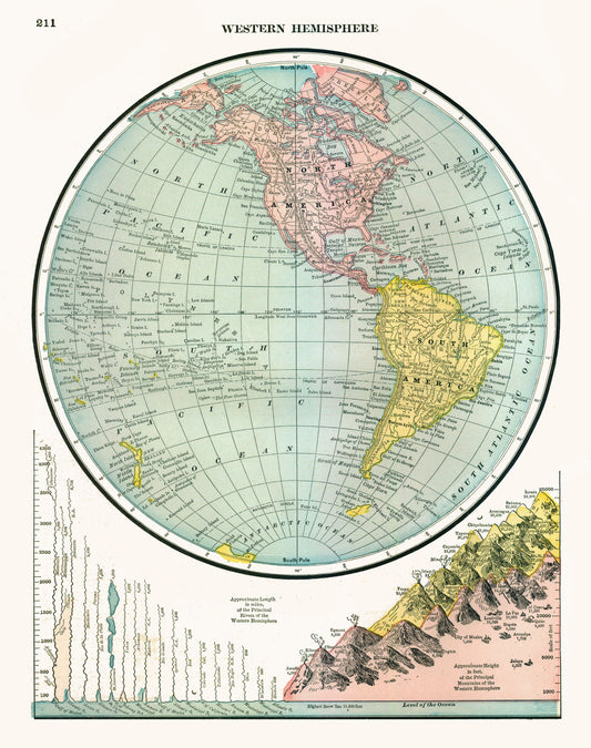 Historic Map - Western Hemisphere - Johnson 1888 - 23 x 29.14 - Vintage Wall Art