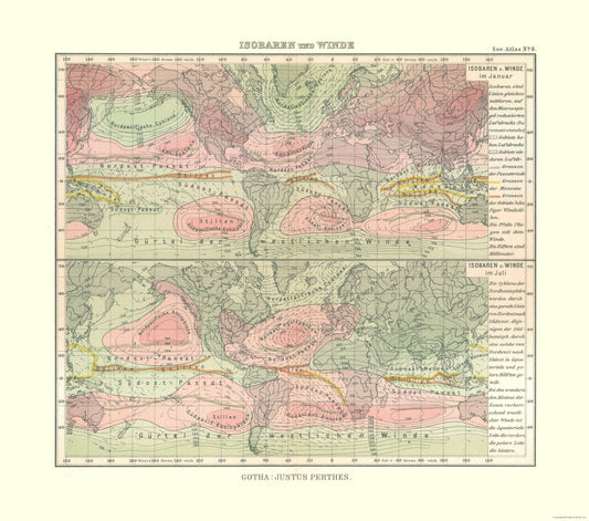 Historic Map - Isobar Winds - Perthes 1914 - 26.00 x 23 - Vintage Wall Art