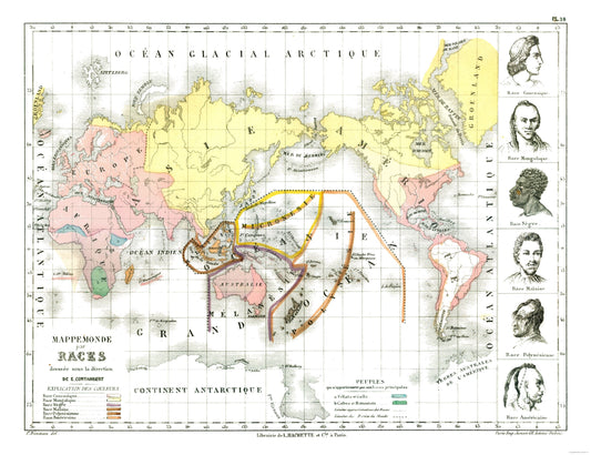 Historic Map - World Races - Cortambert 1880 - 29.93 x 23 - Vintage Wall Art