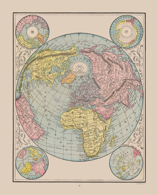 Historic Map - World - Cram 1892 - 23 x 28.30 - Vintage Wall Art