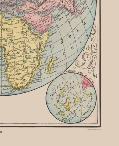 Historic Map - World - Cram 1892 - 23 x 28.30 - Vintage Wall Art