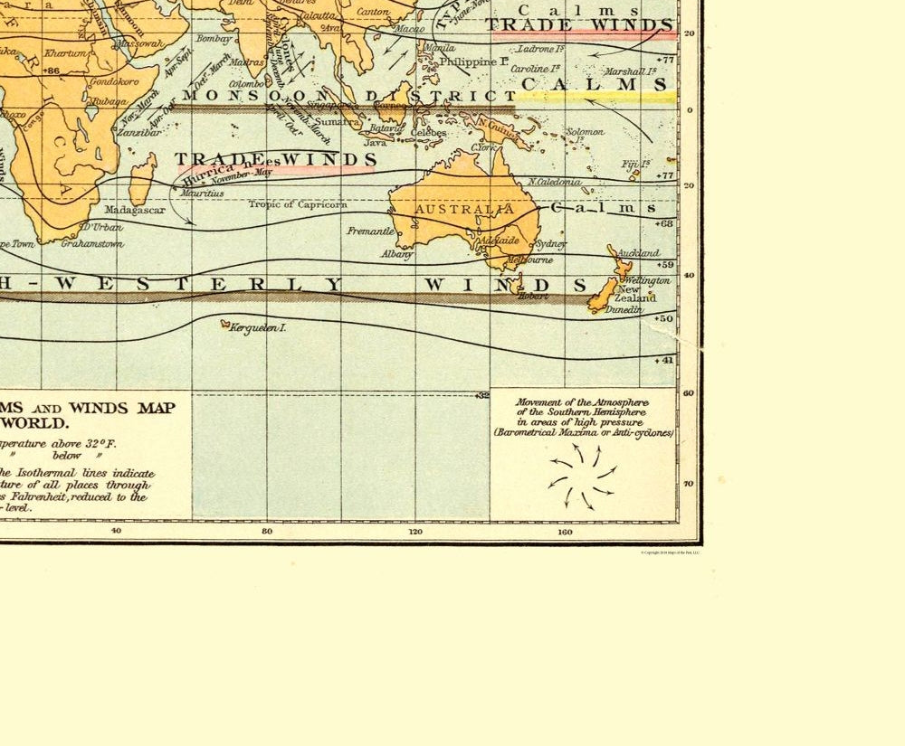 Historic Map - Isothermal with Wind Charts - Hoen 1896 - 27.87 x 23 - Vintage Wall Art