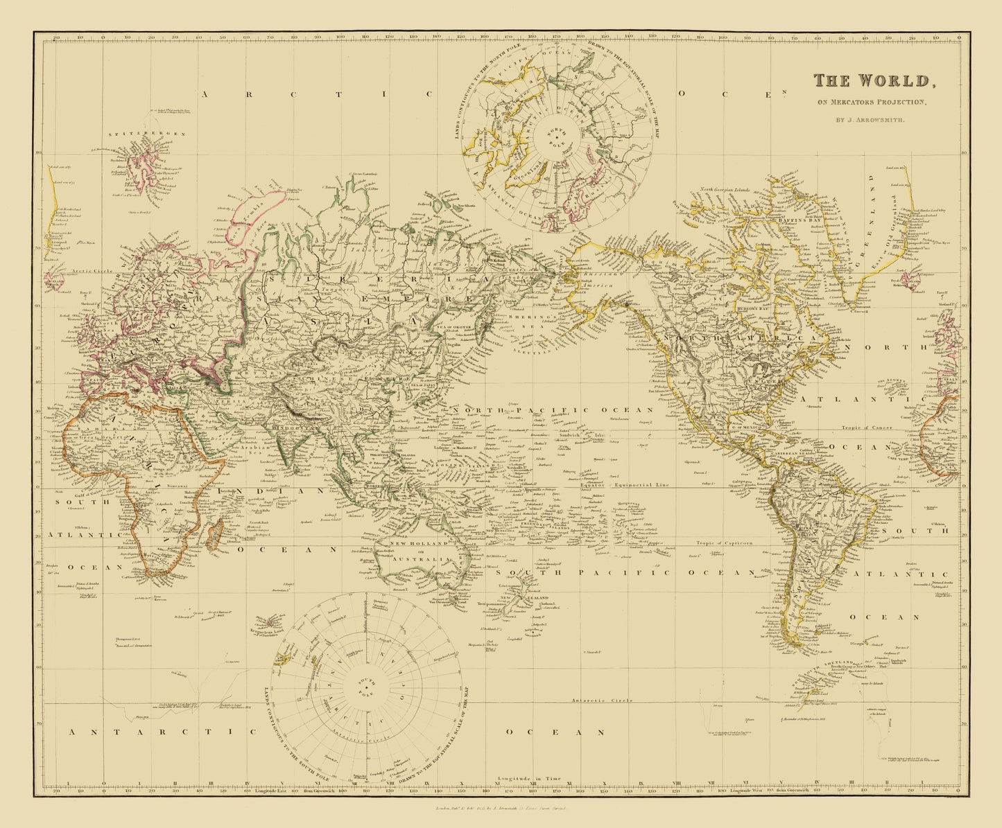 Historic Map - Mercator Projection - Arrowsmith 1835 - 27.81 x 23 - Vintage Wall Art