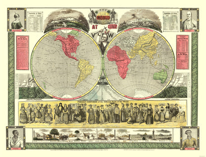 Historic Map - World One View - Phelps 1847 - 30.24 x 23 - Vintage Wall Art