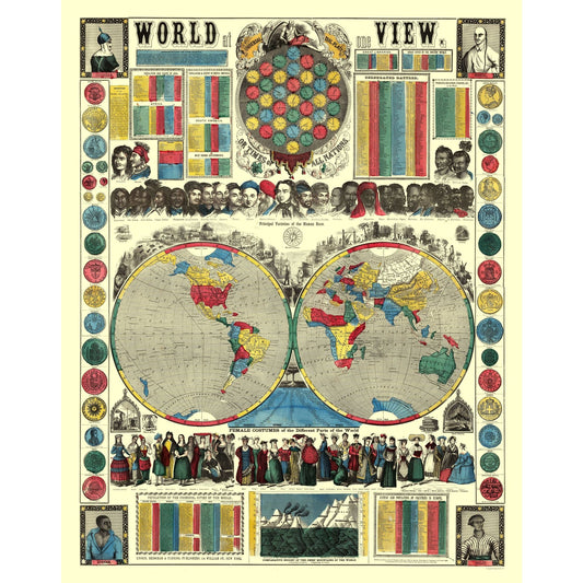 Historic Map - World Human Race Female Costumes - Fanning - 23 x 29.09 - Vintage Wall Art