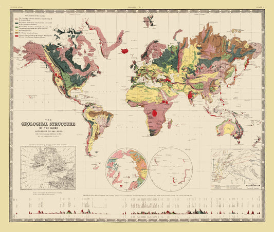 Historic Map - Globe Geological Structure - Johnston 1855 - 27.11 x 23 - Vintage Wall Art