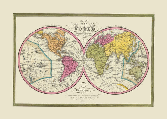 Historic Map - World Globular Projection - Mitchell 1846 - 32.19 x 23 - Vintage Wall Art