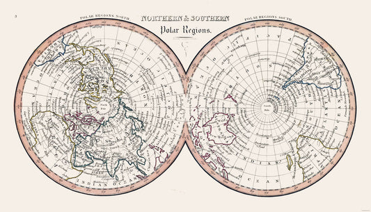 Historic Map - Northern Southern Polar Regions - 40.13 x 23 - Vintage Wall Art