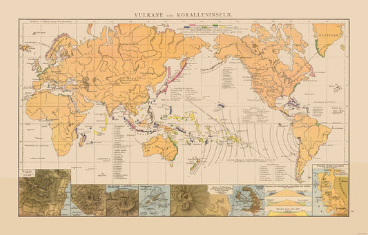 Historic Map - World Volcanos Coral Islands - 35.94 x 23 - Vintage Wall Art