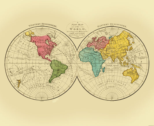 Historic Map - Western Eastern Hemispheres - Gaultier 1799 - 28.01 x 23 - Vintage Wall Art