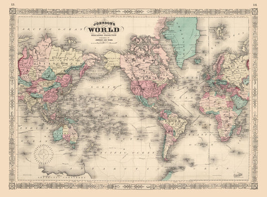 Historic Map - Mercator Projection - Johnson - 31.19 x 23 - Vintage Wall Art