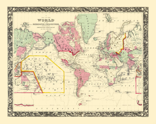 Historic Map - World American Continent Mercator Projection - Barrow - 28.92 x 23 - Vintage Wall Art