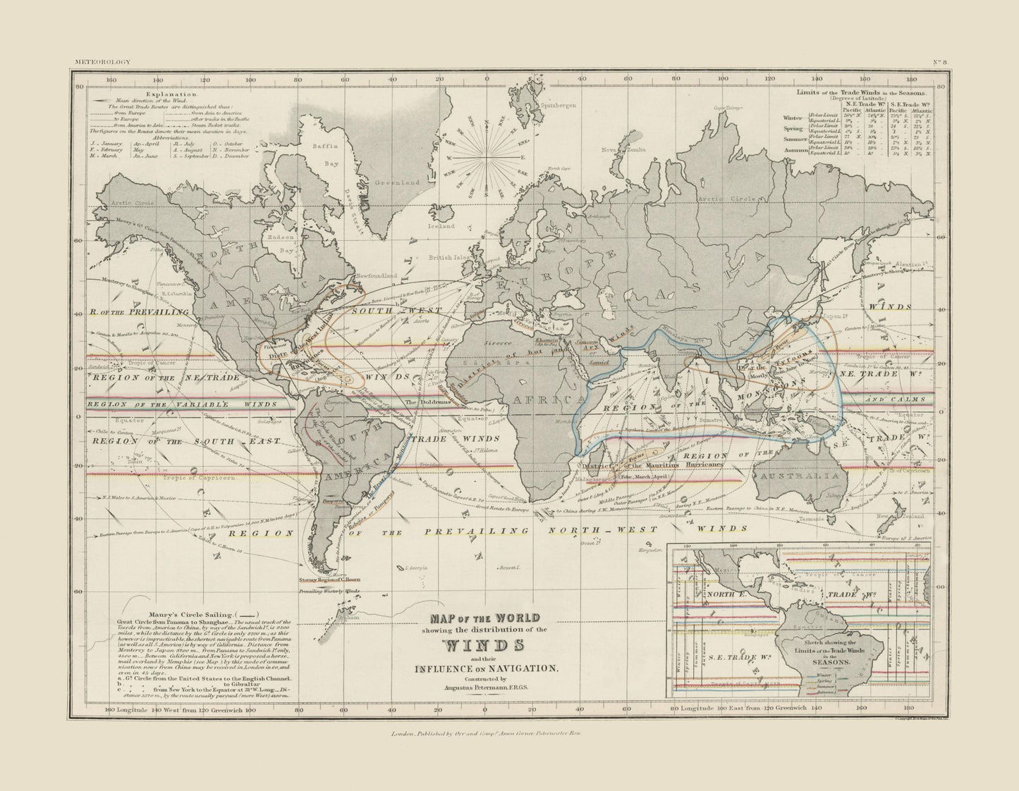 Historic Map - World Winds Navigation - Petermann - 29.60 x 23 - Vintage Wall Art