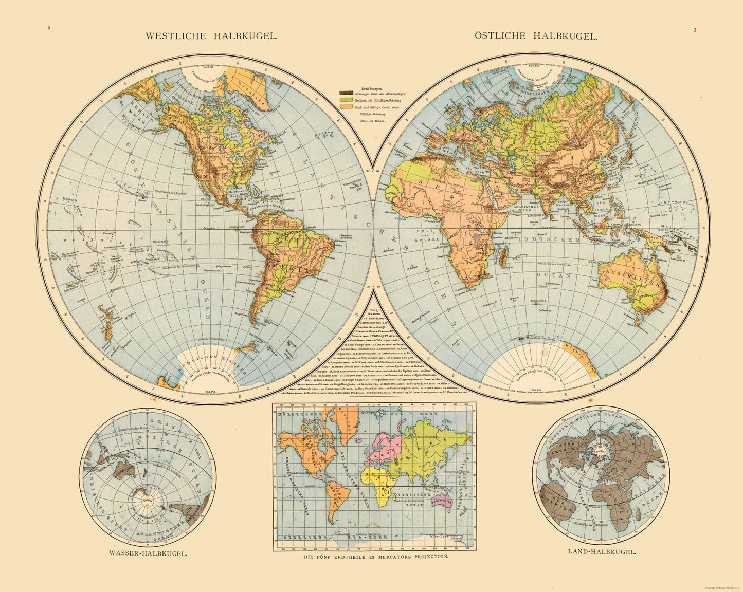 Historic Map - Eastern Western Hemispheres - 28.85 x 23 - Vintage Wall Art