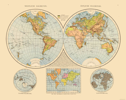 Historic Map - Eastern Western Hemispheres - 28.85 x 23 - Vintage Wall Art