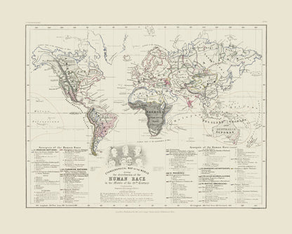 Historic Map - Human Races 19th Century - Petermann - 28.65 x 23 - Vintage Wall Art