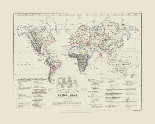 Historic Map - Human Races 19th Century - Petermann - 28.65 x 23 - Vintage Wall Art