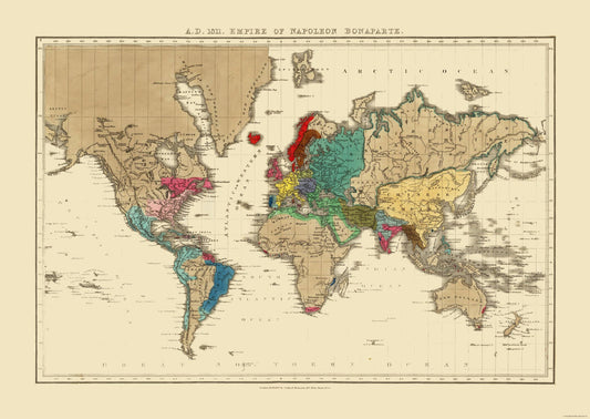 Historic Map - World Empire 1811 of Napoleon Bonaparte - Seely 1830 - 32.39 x 23 - Vintage Wall Art