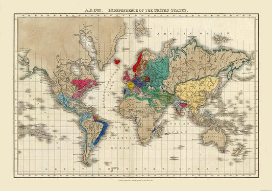 Historic Map - American Independence 1783 World - Seely 1830 - 32.80 x 23 - Vintage Wall Art