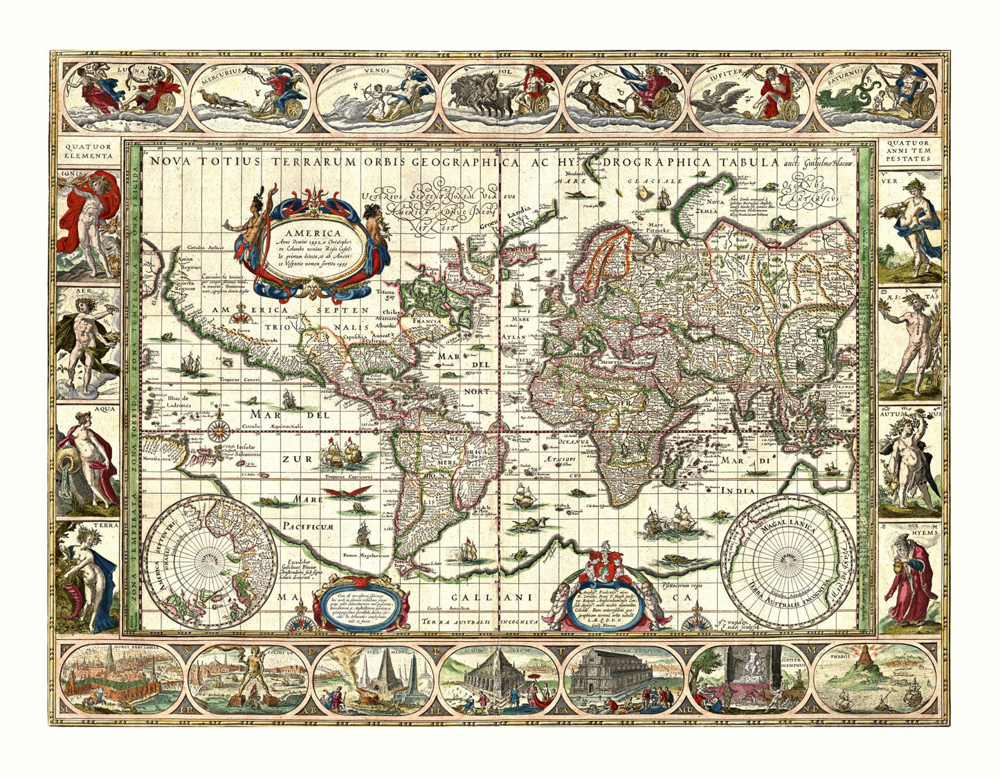 Historic Map - World America 1492 to 1499 - Bleau - 29.60 x 23 - Vintage Wall Art