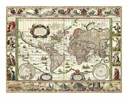 Historic Map - World America 1492 to 1499 - Bleau - 29.60 x 23 - Vintage Wall Art